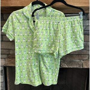 Women’s ROLLER RABBIT Green Bunny Luck Pajama Set Shirt Shorts Size S *B4